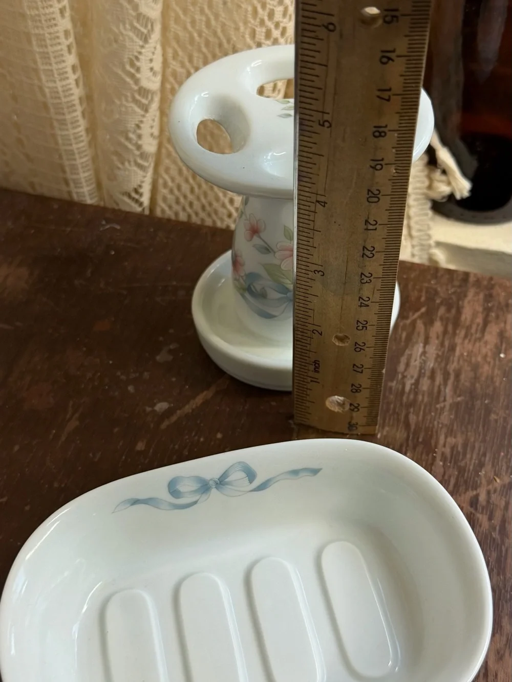 Princess House Exclusive Floral Ribbon Soap Dish & Toothbrush Holder